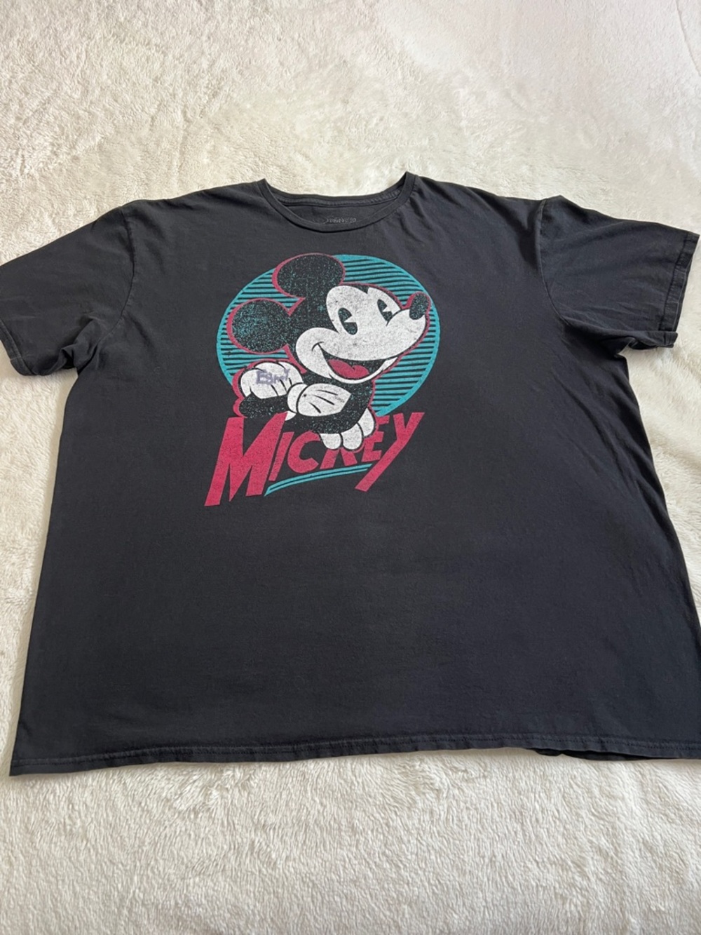 Disney Black Tee with Retro Teal & Pink Mickey Graphic